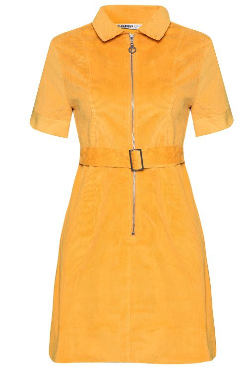 Glamorous Mustard Corduroy Zip Front Belted Dress £36 fashion feature Silver Magazine www.silvermagazine.co.uk
