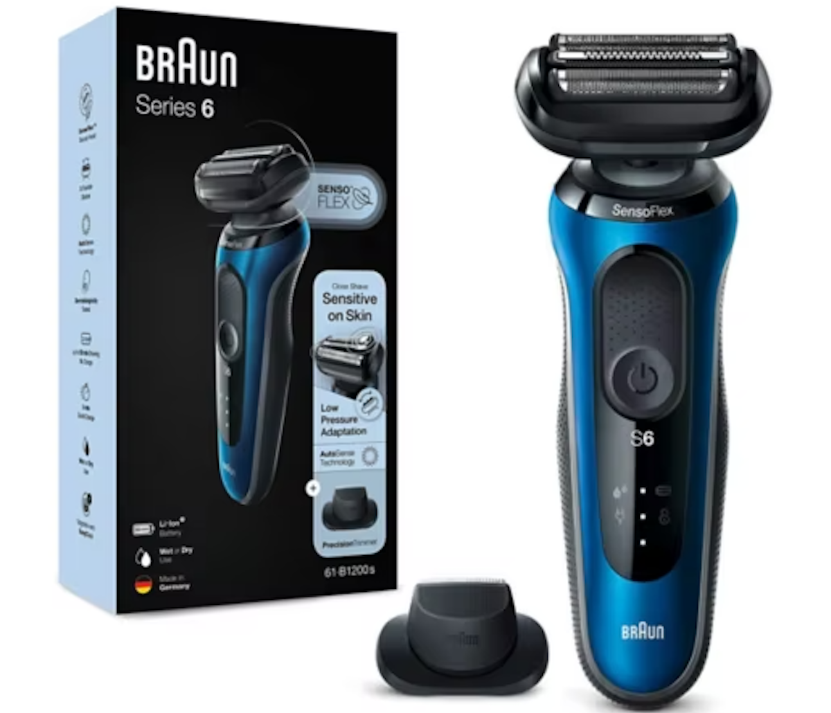 Braun blue and black electronic razor