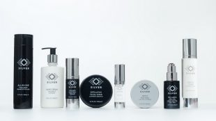 Image shows several Silver skincare products lined up against a plain white background.