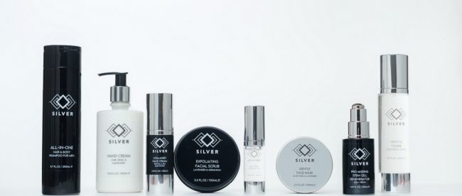 Image shows several Silver skincare products lined up against a plain white background.