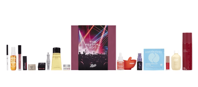 Boots festival box set special deal lineup - shows a range of products available in the special festival box set lined up on a white background - Silver Magazine