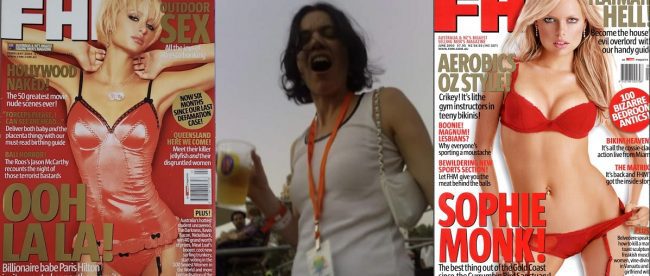 image shows FHM covers from the 90s era