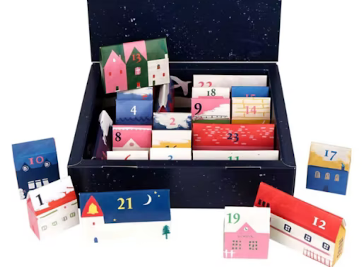 Open navy box with small numbed boxes within. Joules Christmas advent calendar