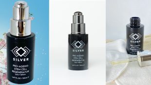 Image shows composite three shots of the Silver Pro-Ageing Stem Cell Regenerator Serum